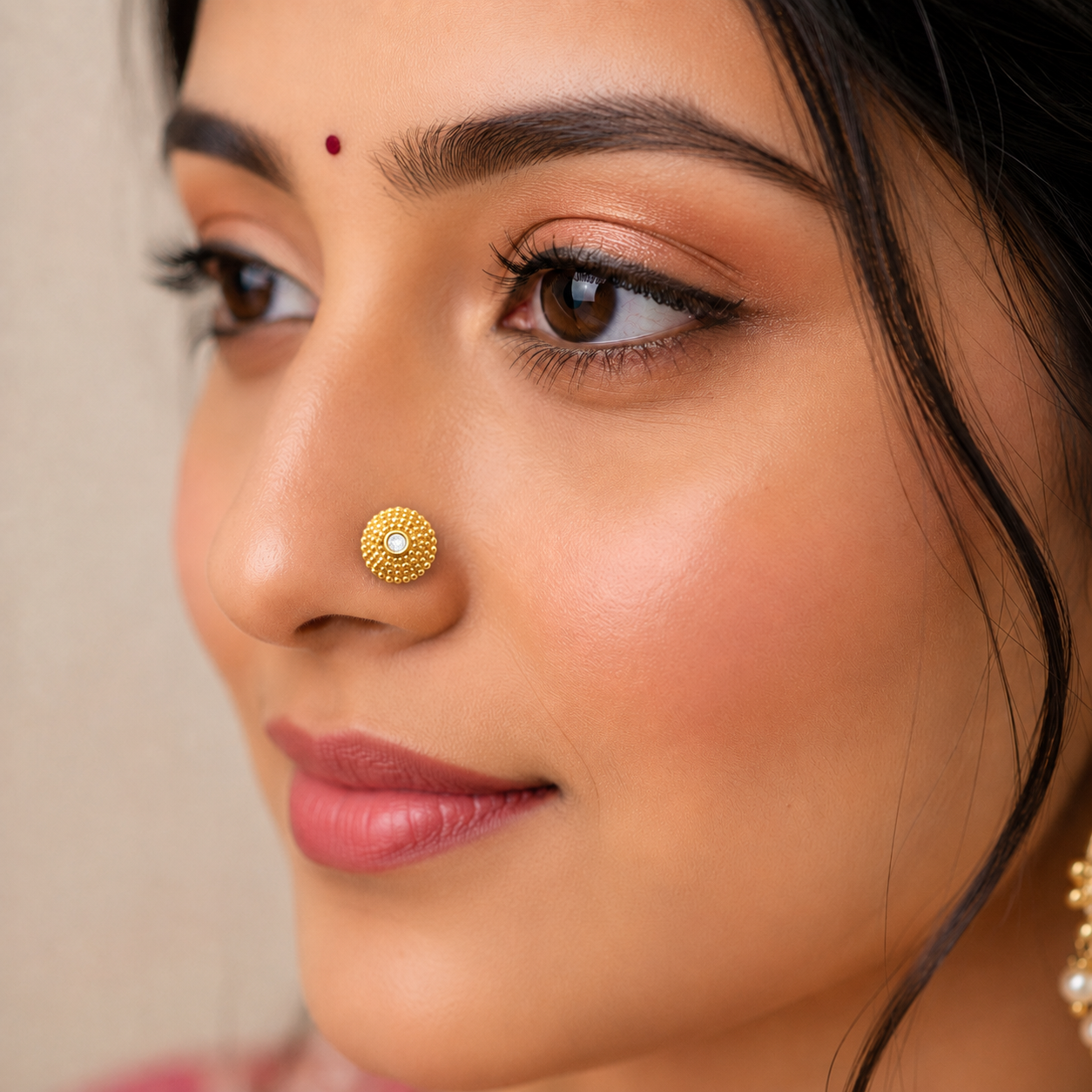 Beaded Halo CZ Nose Pin - Gold Plated 925 Silver