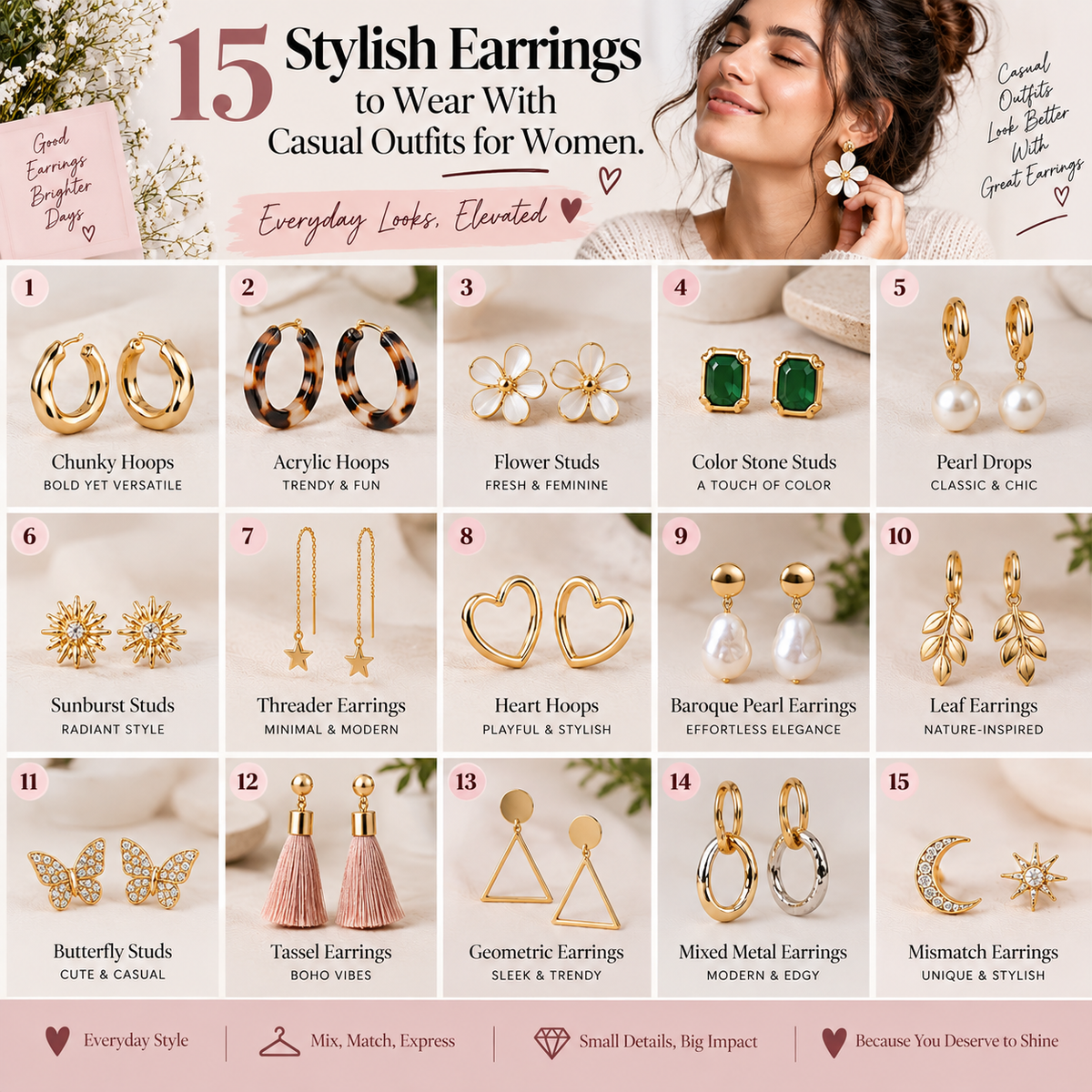 15 Stylish Earrings to Wear With Casual Outfits for Women