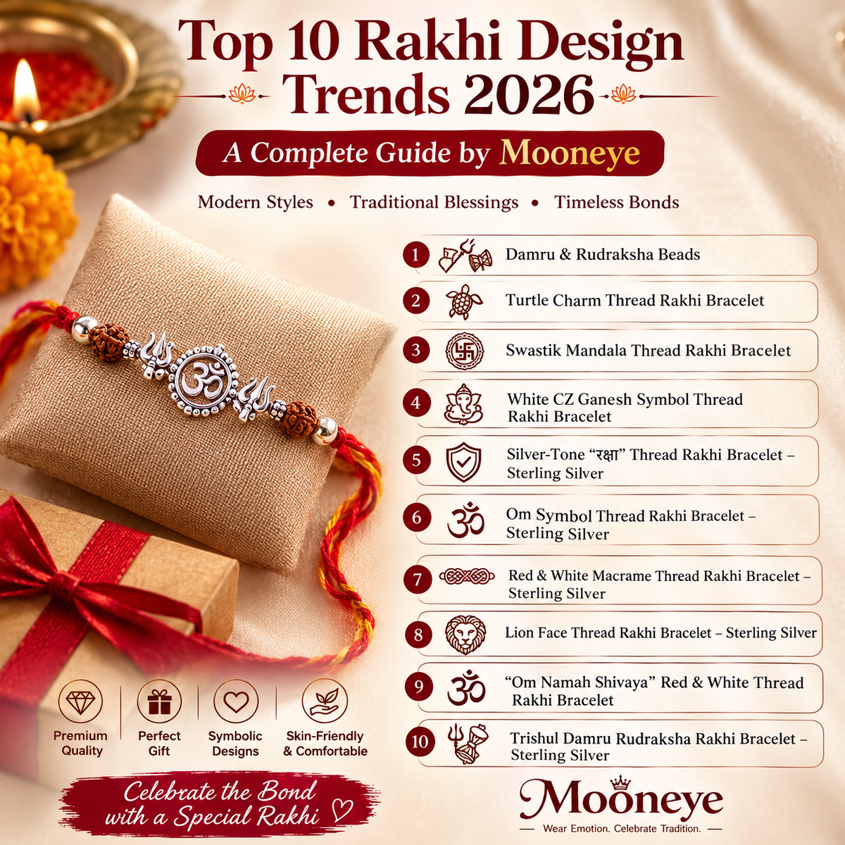 Rakhi design trends 2026 – sterling silver rakhi bracelets by Mooneye