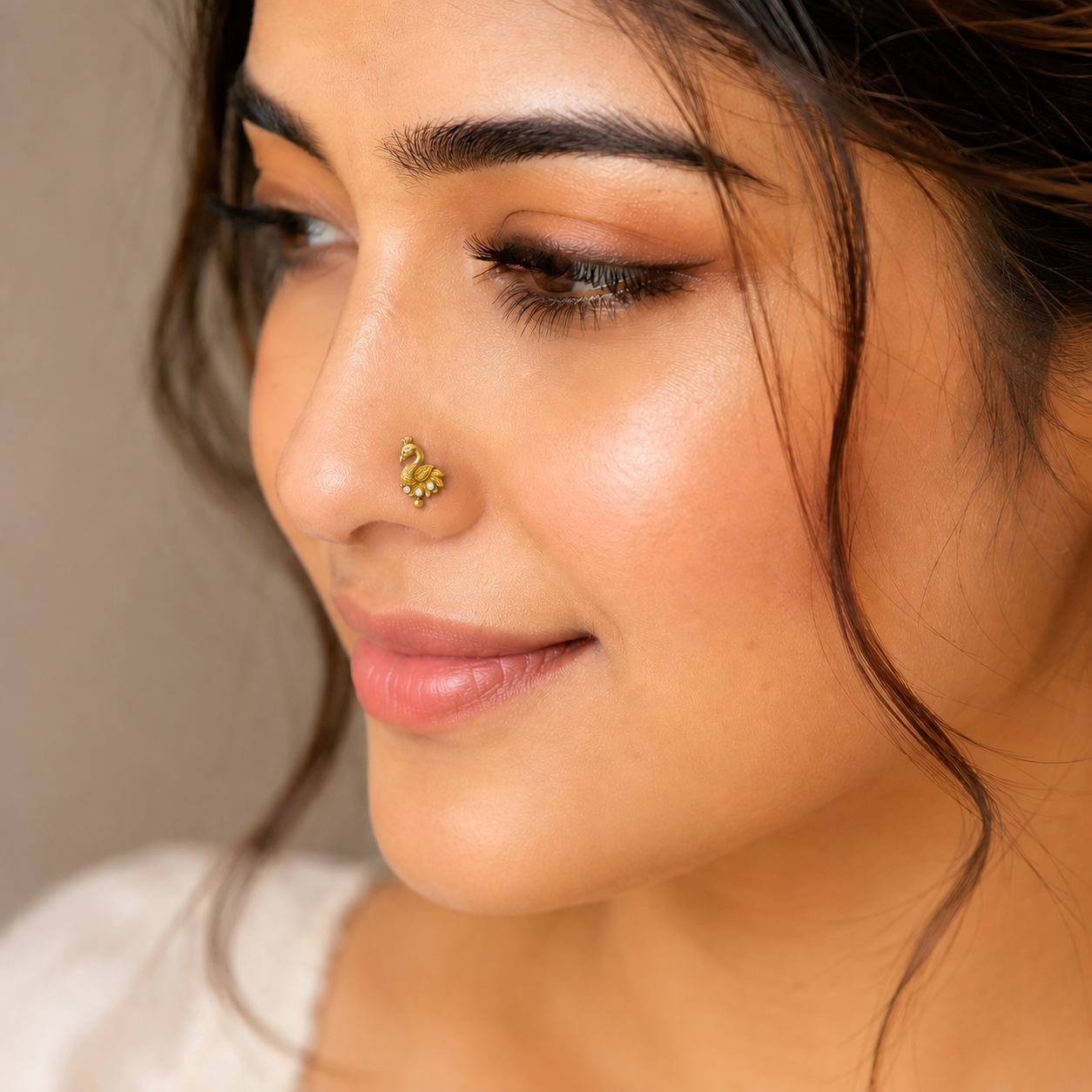 White CZ Peacock Nose Pin – Sterling Silver Gold Plated