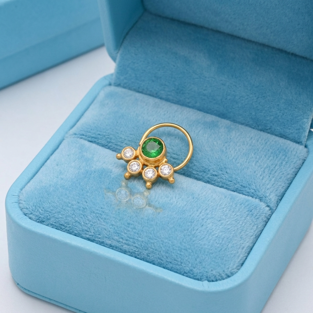 Multi Stone Nose Floral Nose pin – Gold Plated 925 Sterling Silver