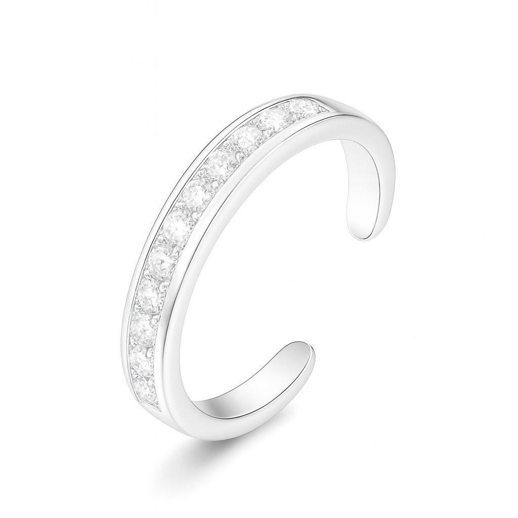 Adjustable Toe Ring with CZ Stones - Sterling Silver