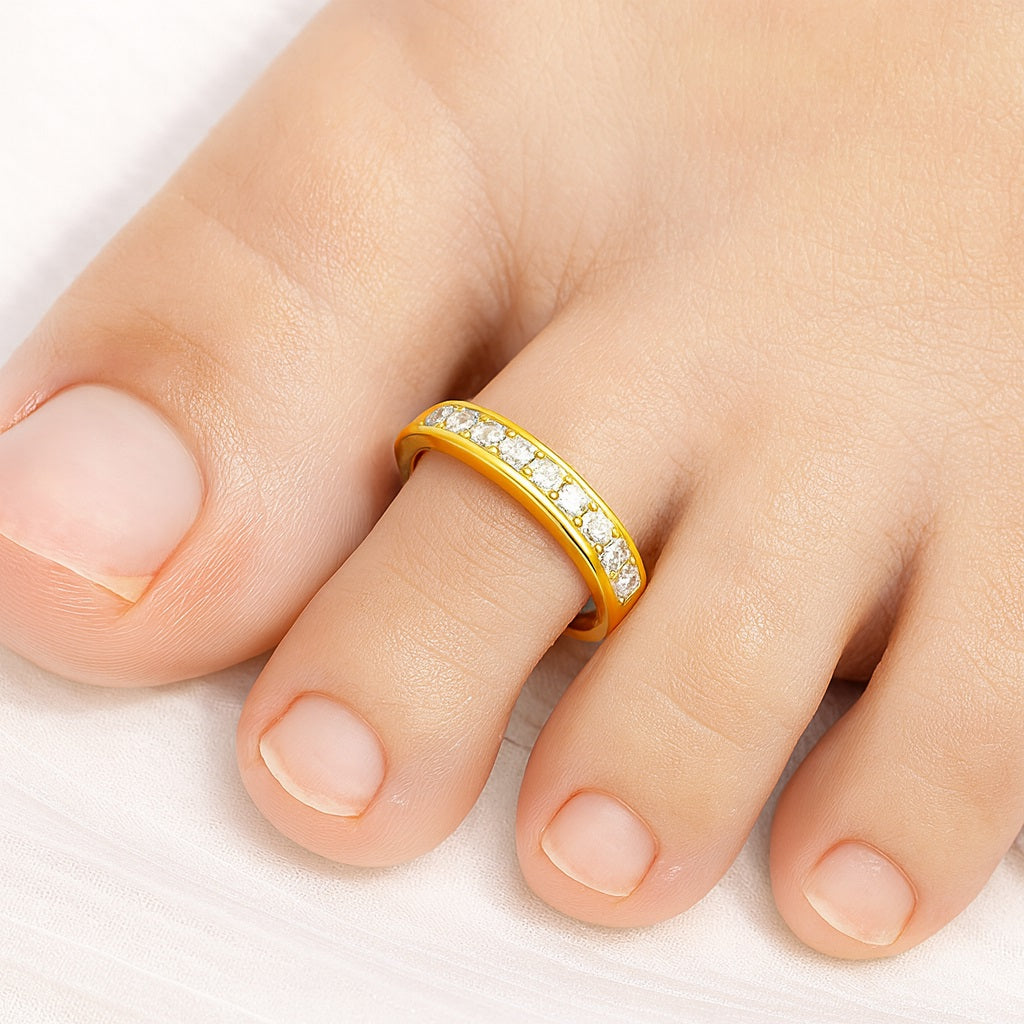 Adjustable Toe Ring with CZ Stones - Sterling Silver