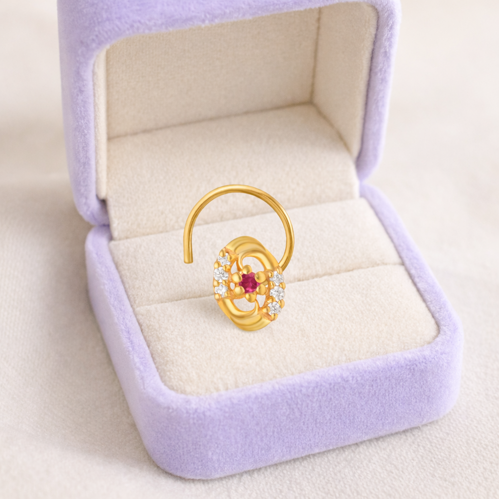 Multi Stone Nose Floral Nose pin – Gold Plated 925 Silver
