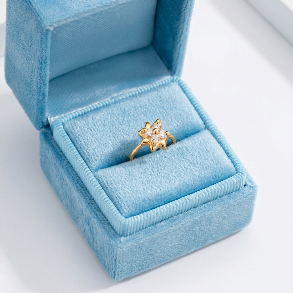 White CZ Floral Star Minimal Nose Pin – 925 Sterling Silver Yellow Plated