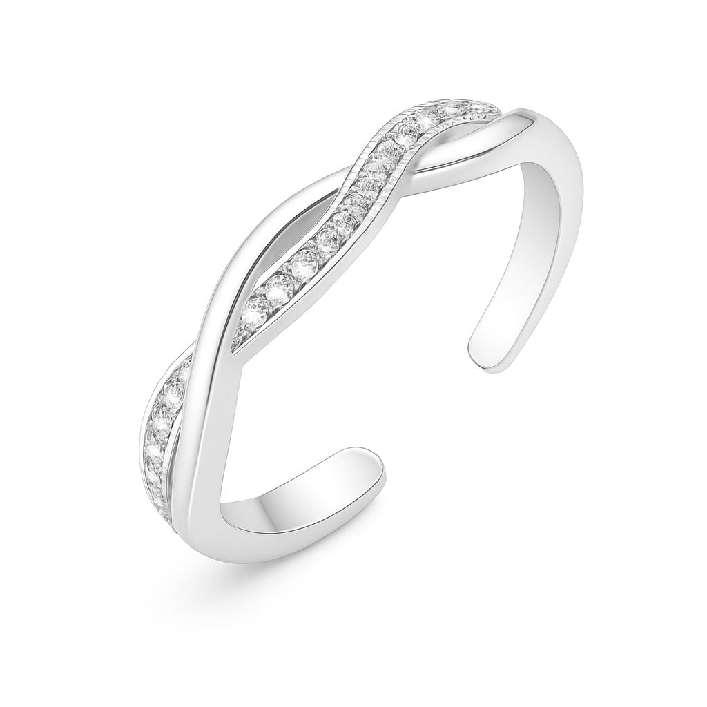 Adjustable Twisted Toe Ring With CZ Stones - Sterling Silver