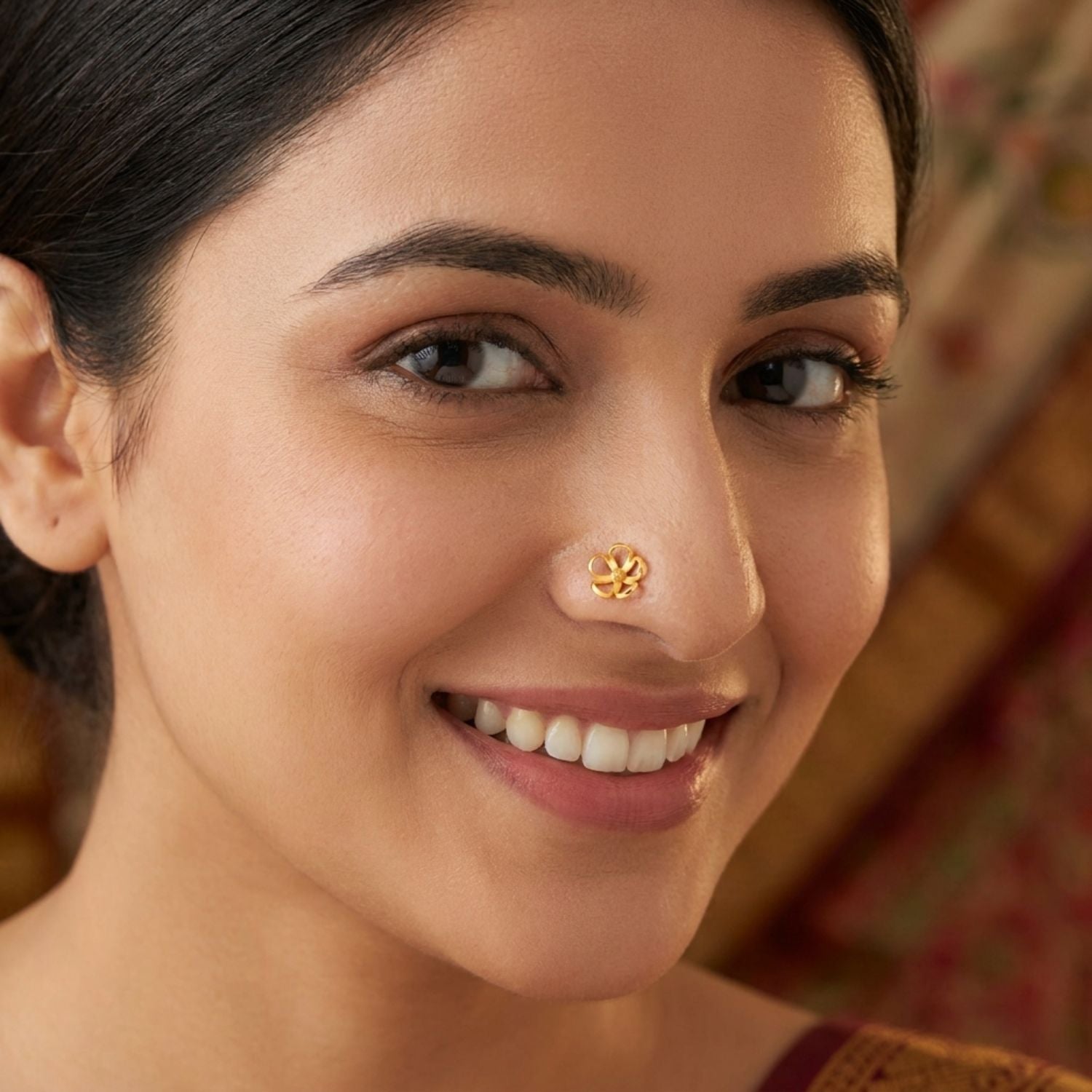 Minimalist Floral Openwork Nose Pin – 925 Sterling Silver Yellow Plated