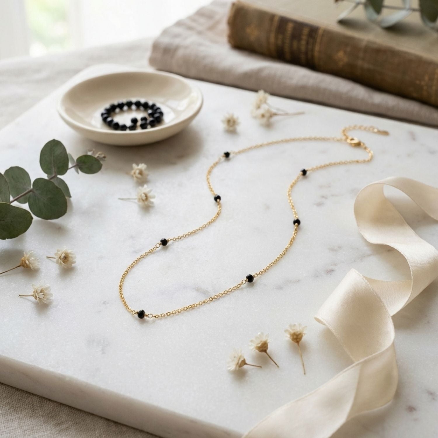 Minimal Black Bead Chain Mangalsutra – Sterling Silver Gold Plated