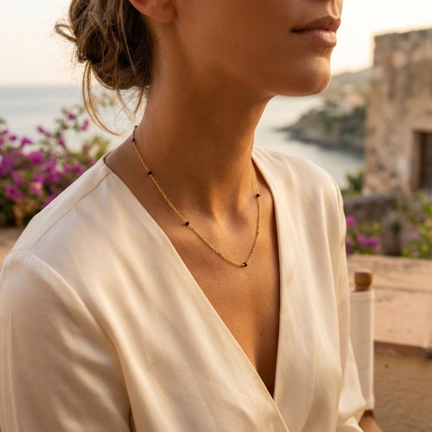 Minimal Black Bead Chain Mangalsutra – Sterling Silver Gold Plated