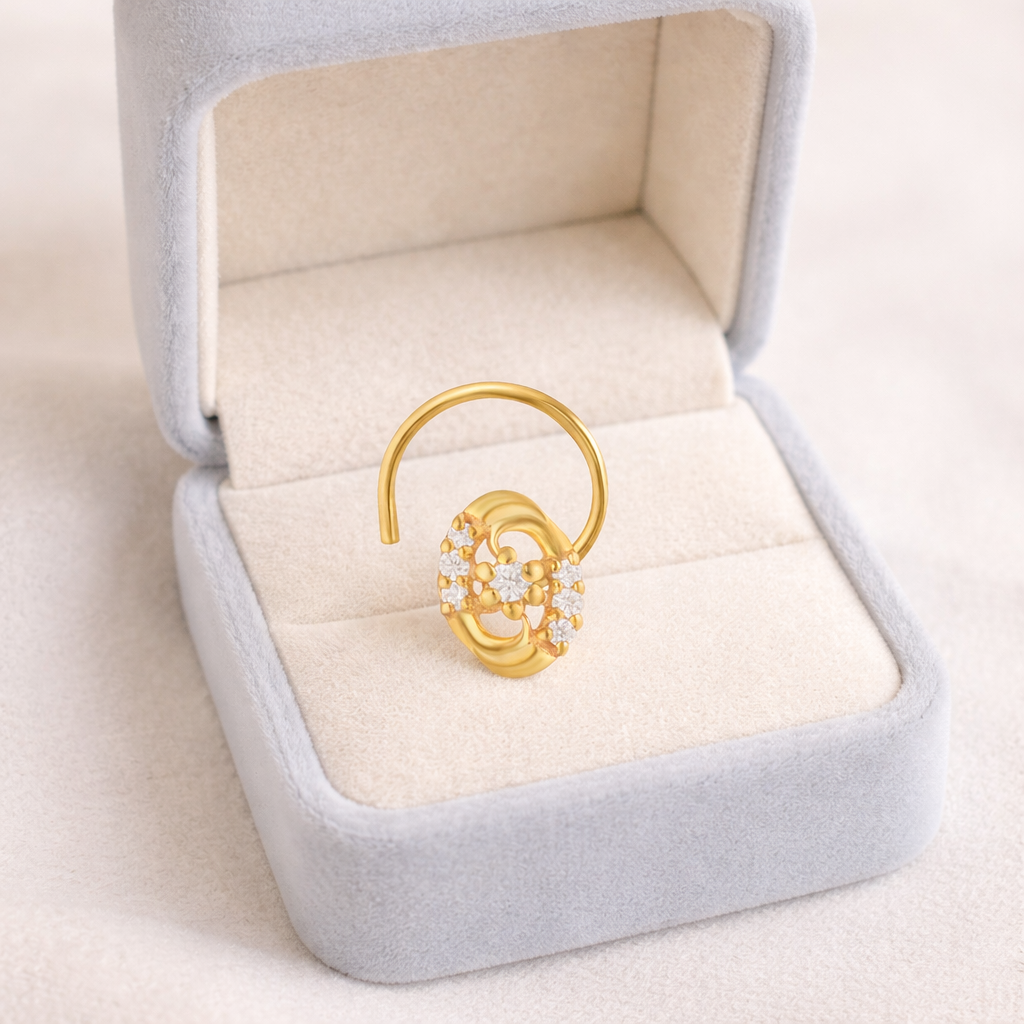 Multi Stone Nose Floral Nose pin – Gold Plated 925 Silver