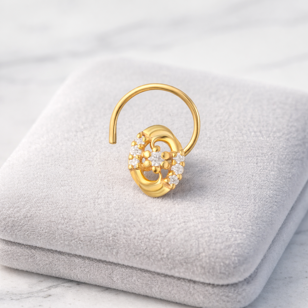 Multi Stone Nose Floral Nose pin – Gold Plated 925 Silver