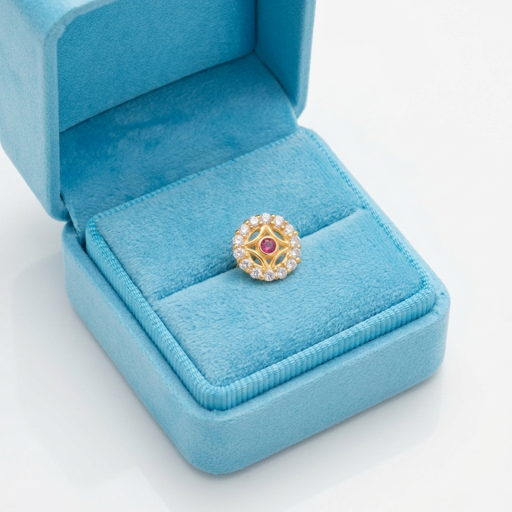 Pink CZ Halo Circle Filigree Nose Pin – 925 Sterling Silver Yellow Plated
