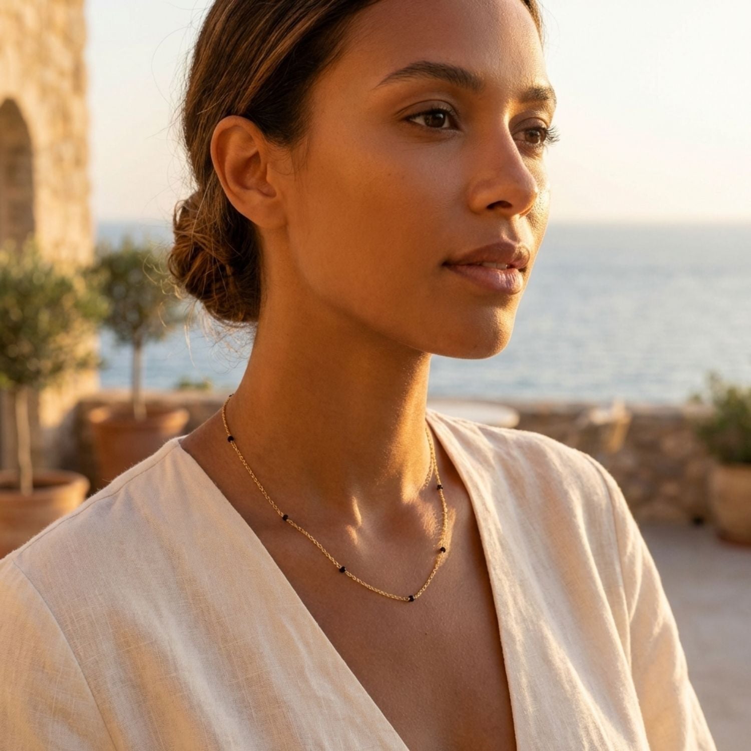 Minimal Black Bead Chain Mangalsutra – Sterling Silver Gold Plated