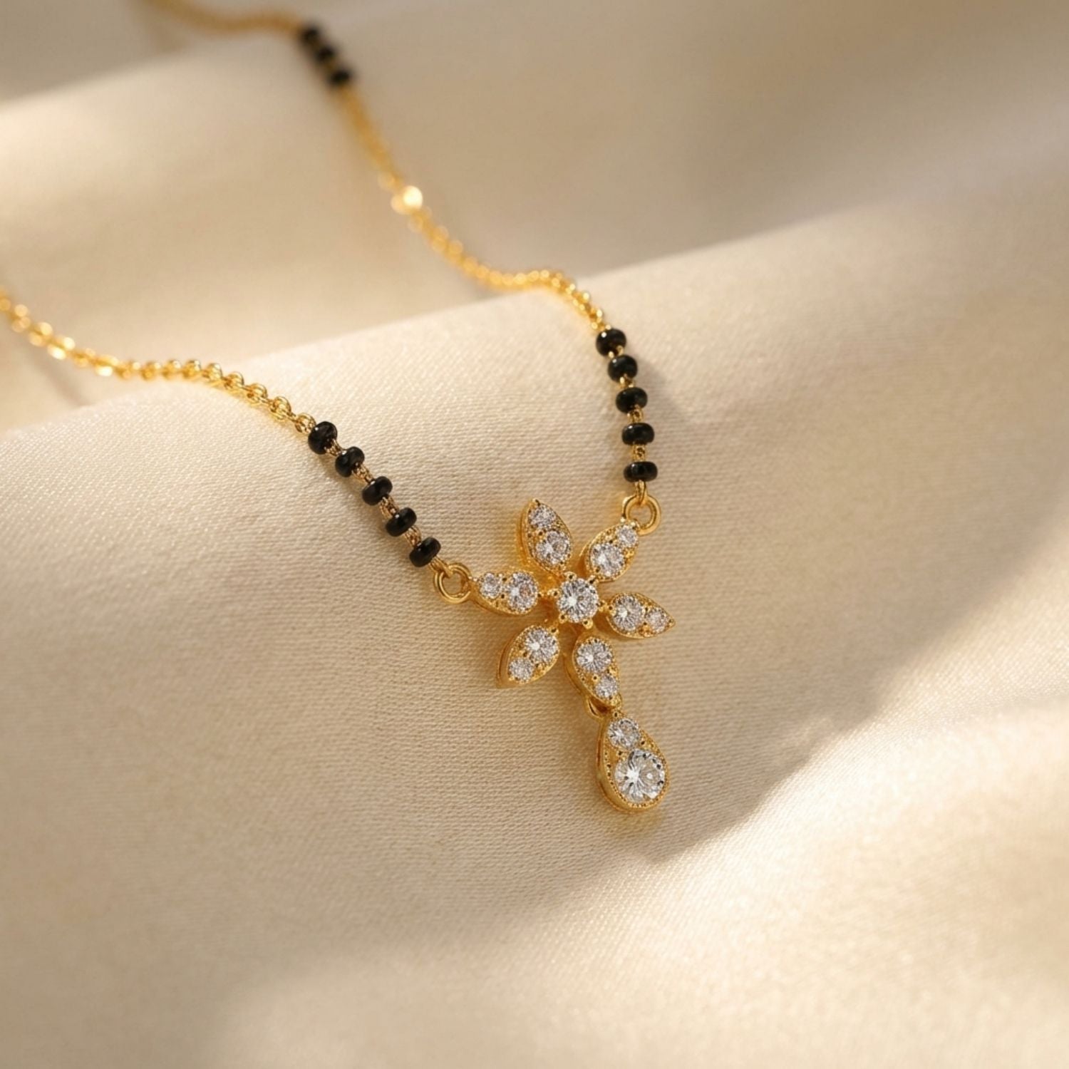 Floral Drop Mangalsutra – Sterling Silver Gold Plated