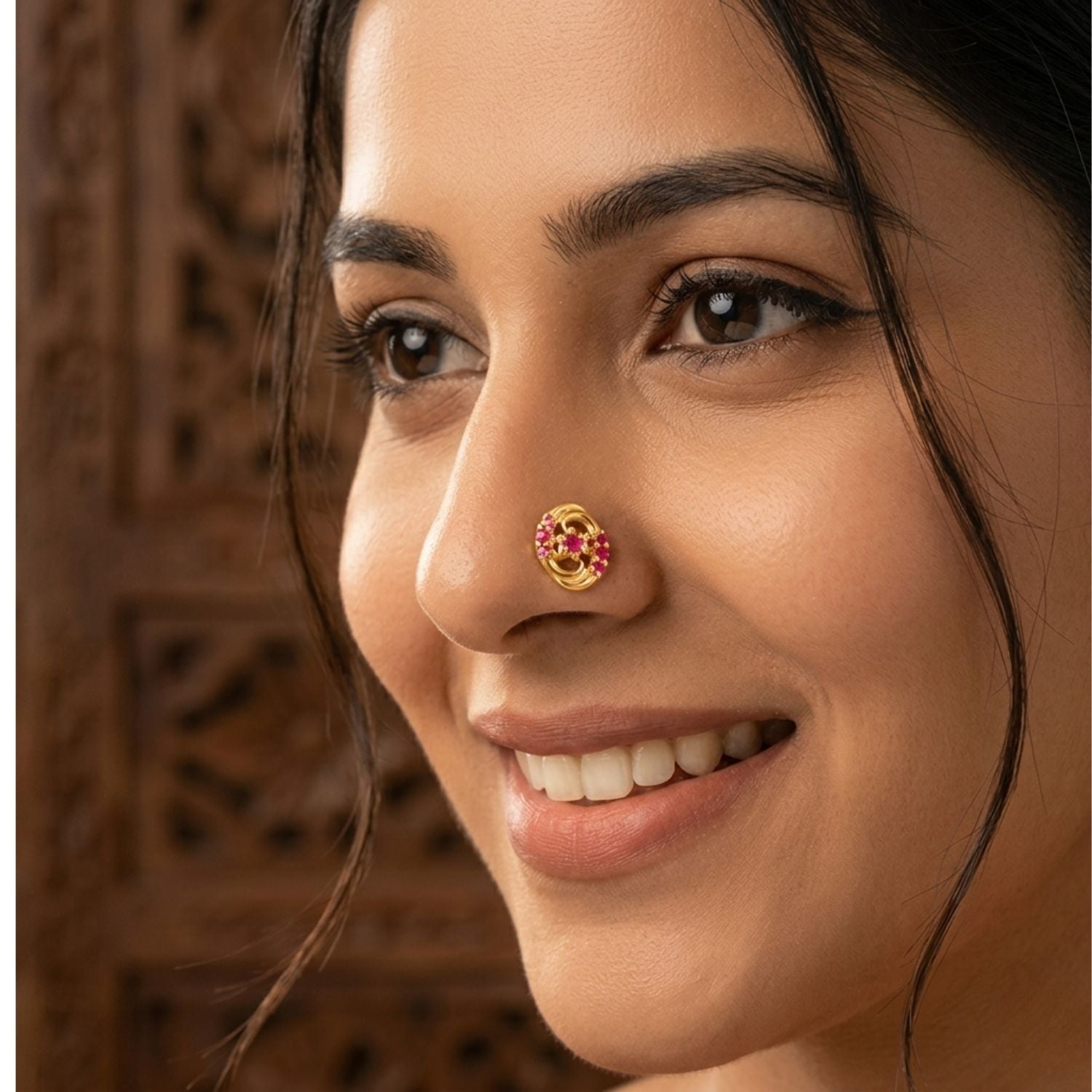 Multi Stone Nose Floral Nose pin – Gold Plated 925 Silver