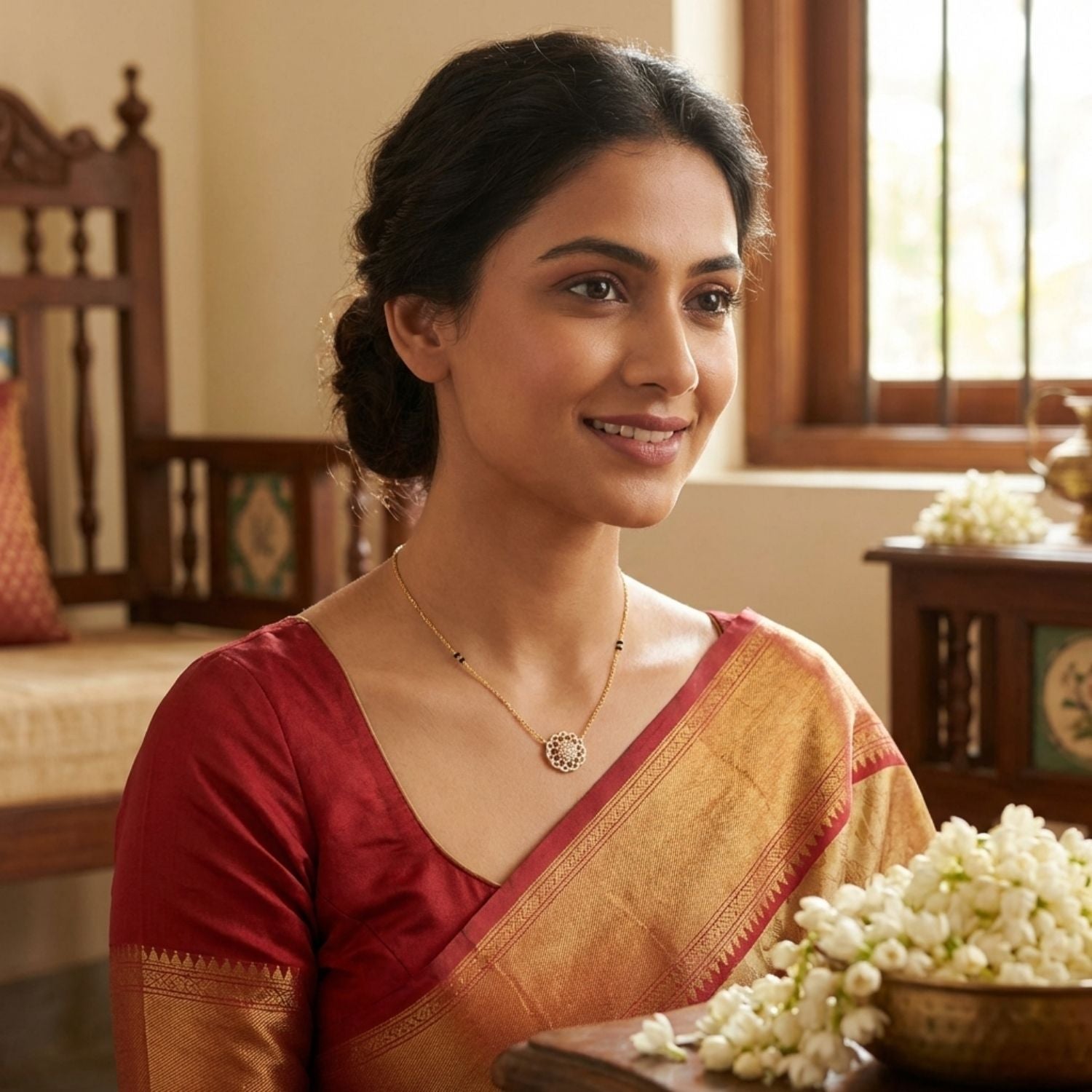 Floral Cluster Mangalsutra – Sterling Silver Gold Plated