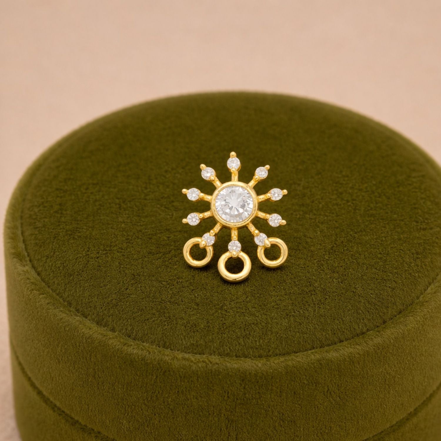 Gold Plated Sunburst White CZ Nose Pin - 925 Sterling Silver