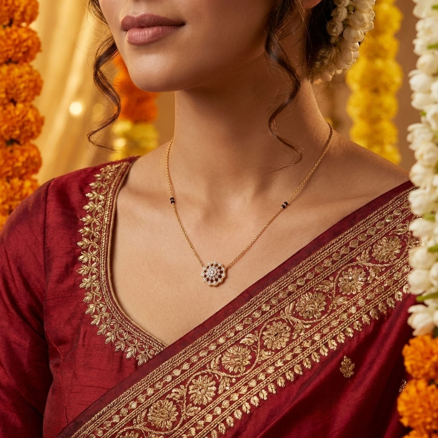 Floral Cluster Mangalsutra – Sterling Silver Gold Plated