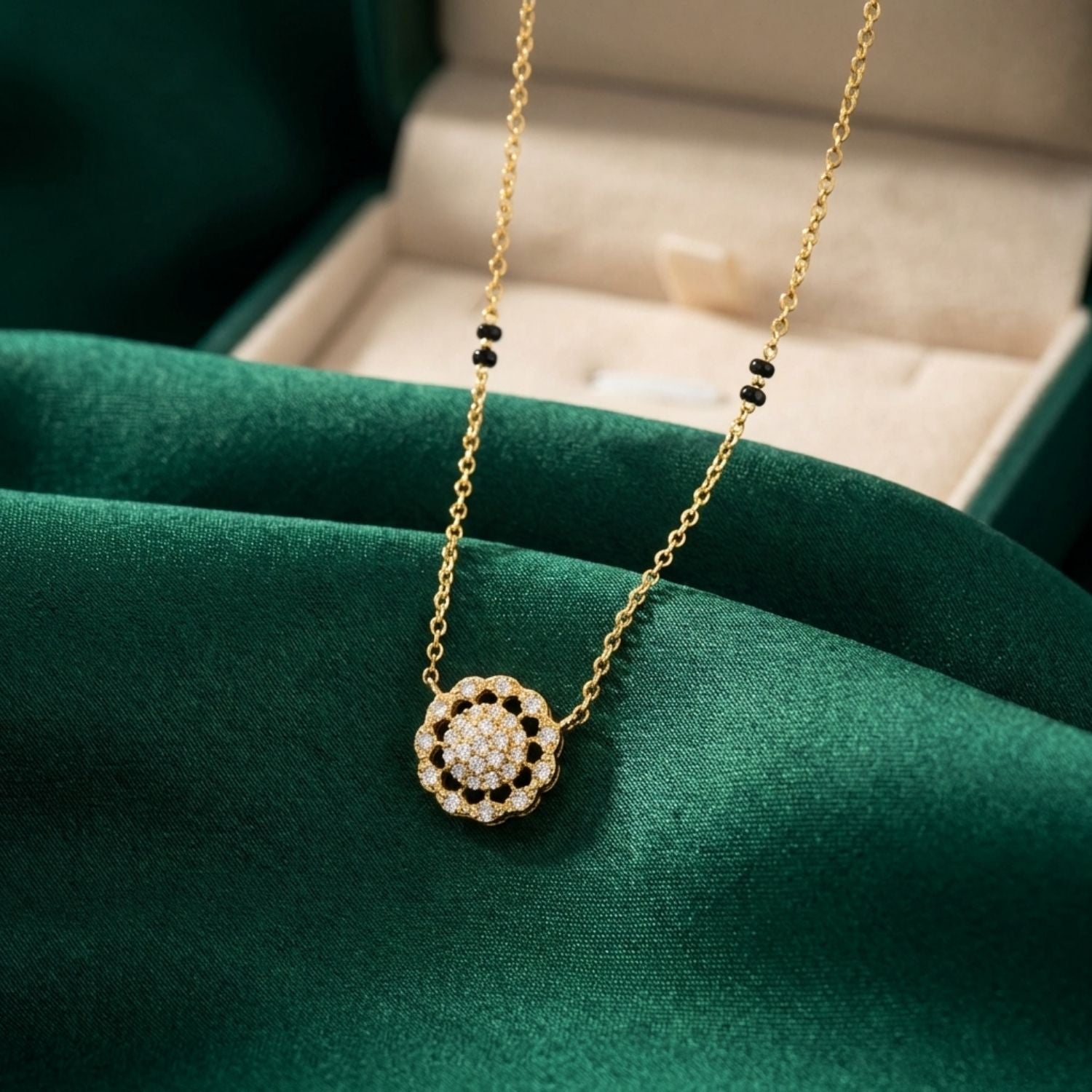 Floral Cluster Mangalsutra – Sterling Silver Gold Plated