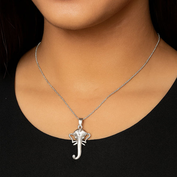 White CZ Ganesha Pendant - Sterling Silver