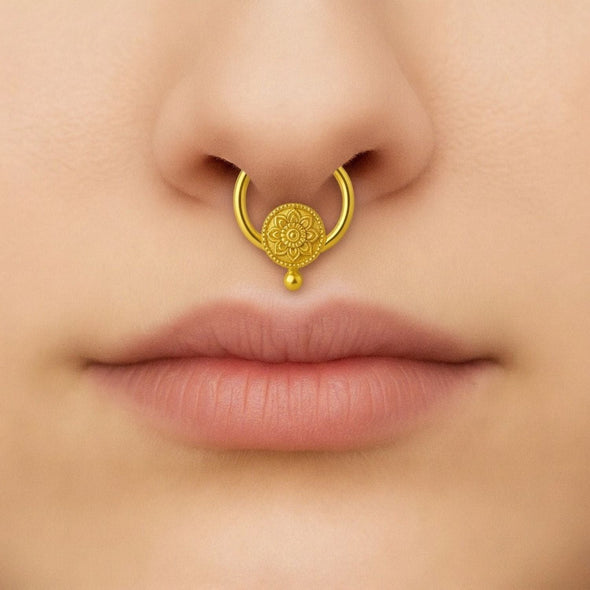 Floral Mandala Septum Nose Pin – Sterling Silver Gold Plated