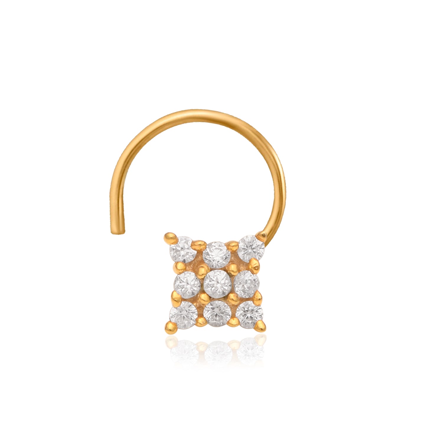 Multi Stone Square Design Nose Pin - Gold Plated 925 Silver
