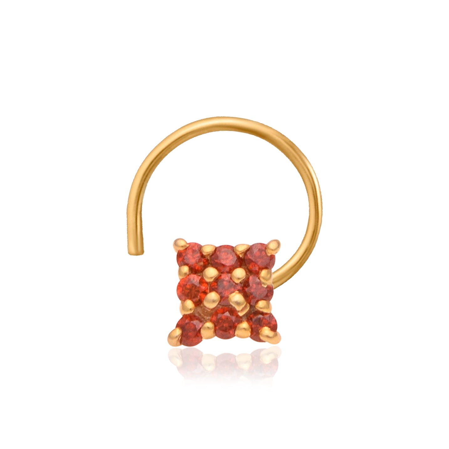 Multi Stone Square Design Nose Pin - Gold Plated 925 Silver