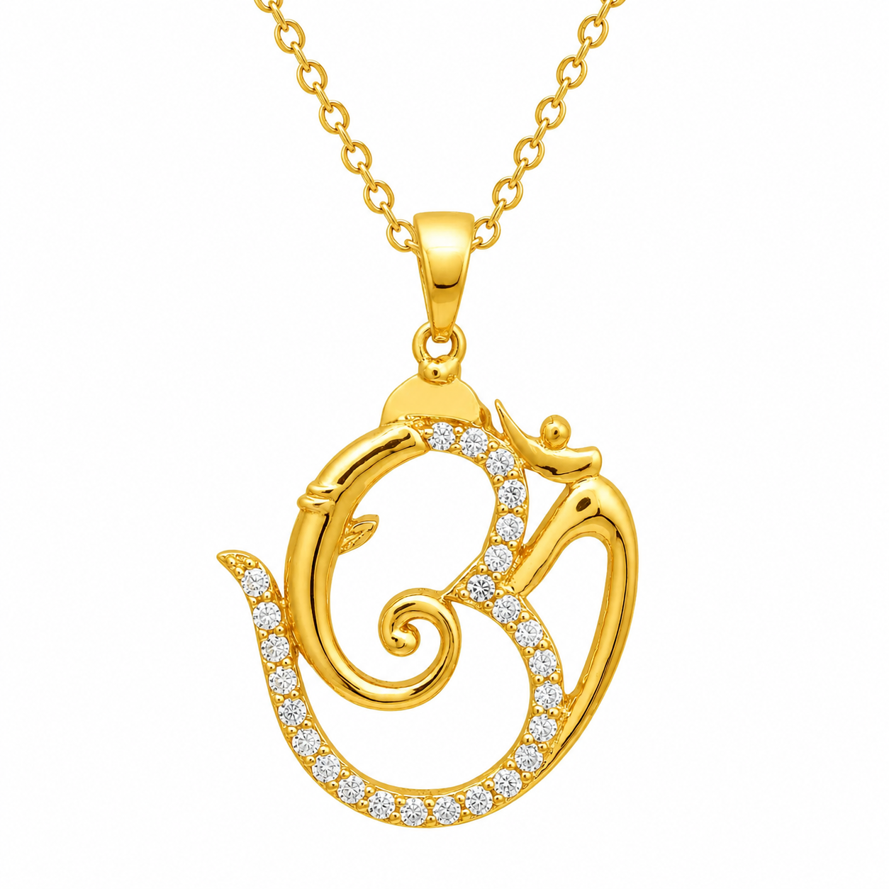 White CZ Om Pendant Spiritual Symbol Design - Sterling Silver