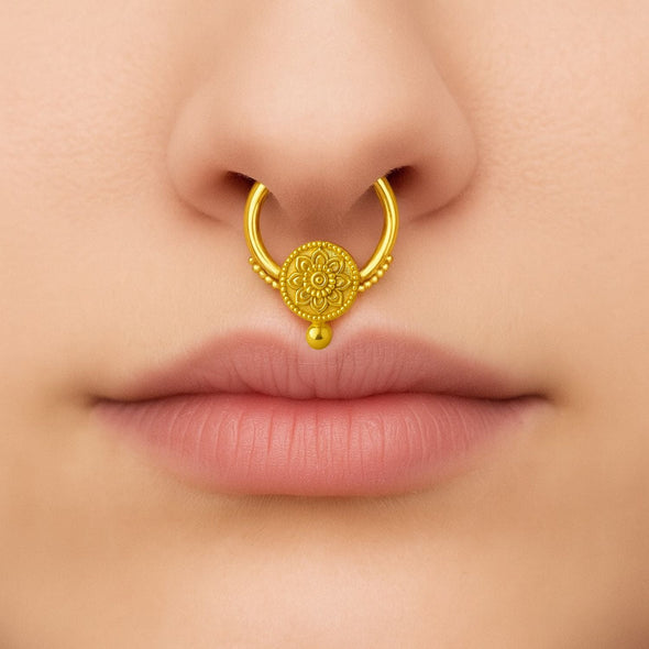 Floral Beaded Mandala Septum Nose Pin – Sterling Silver Gold Plated