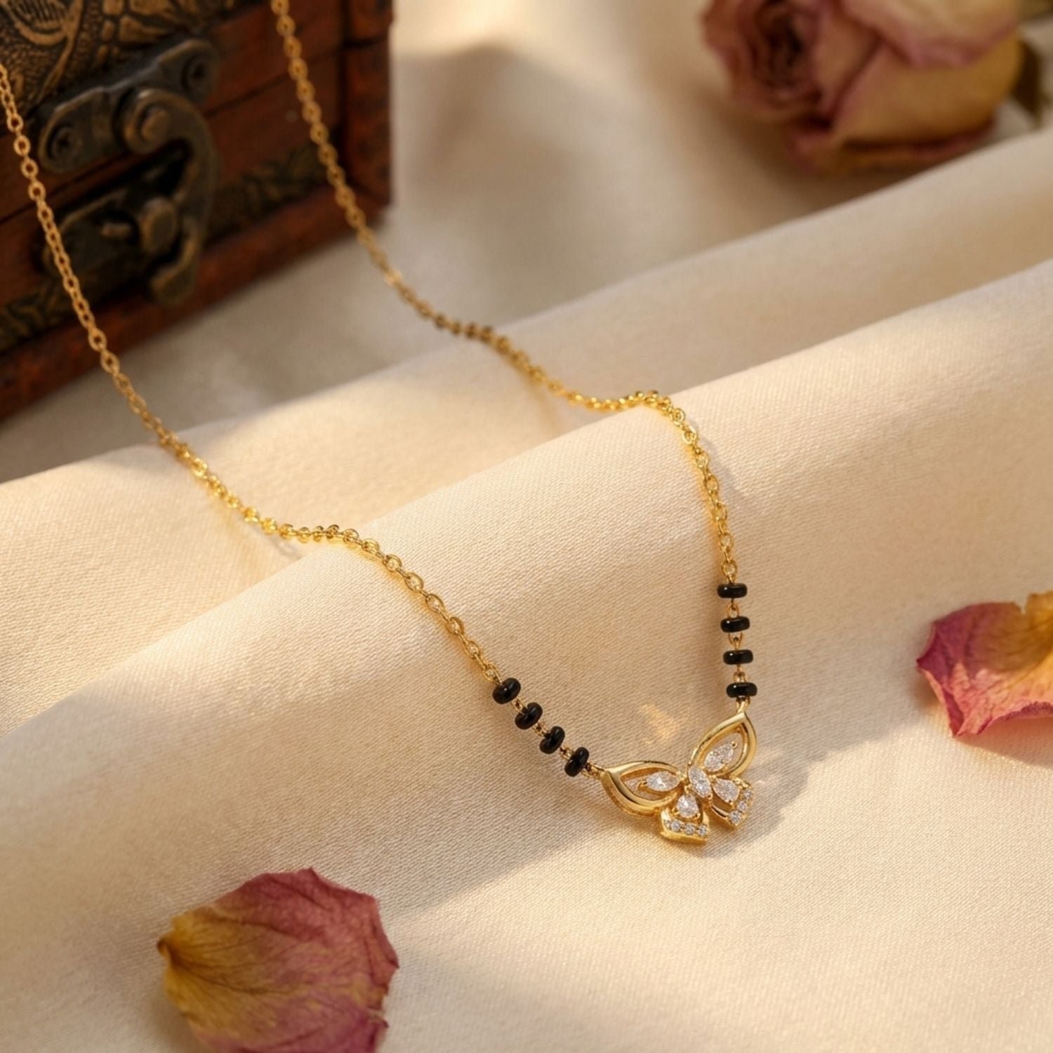 Butterfly Motif Mangalsutra – Sterling Silver Gold Plated