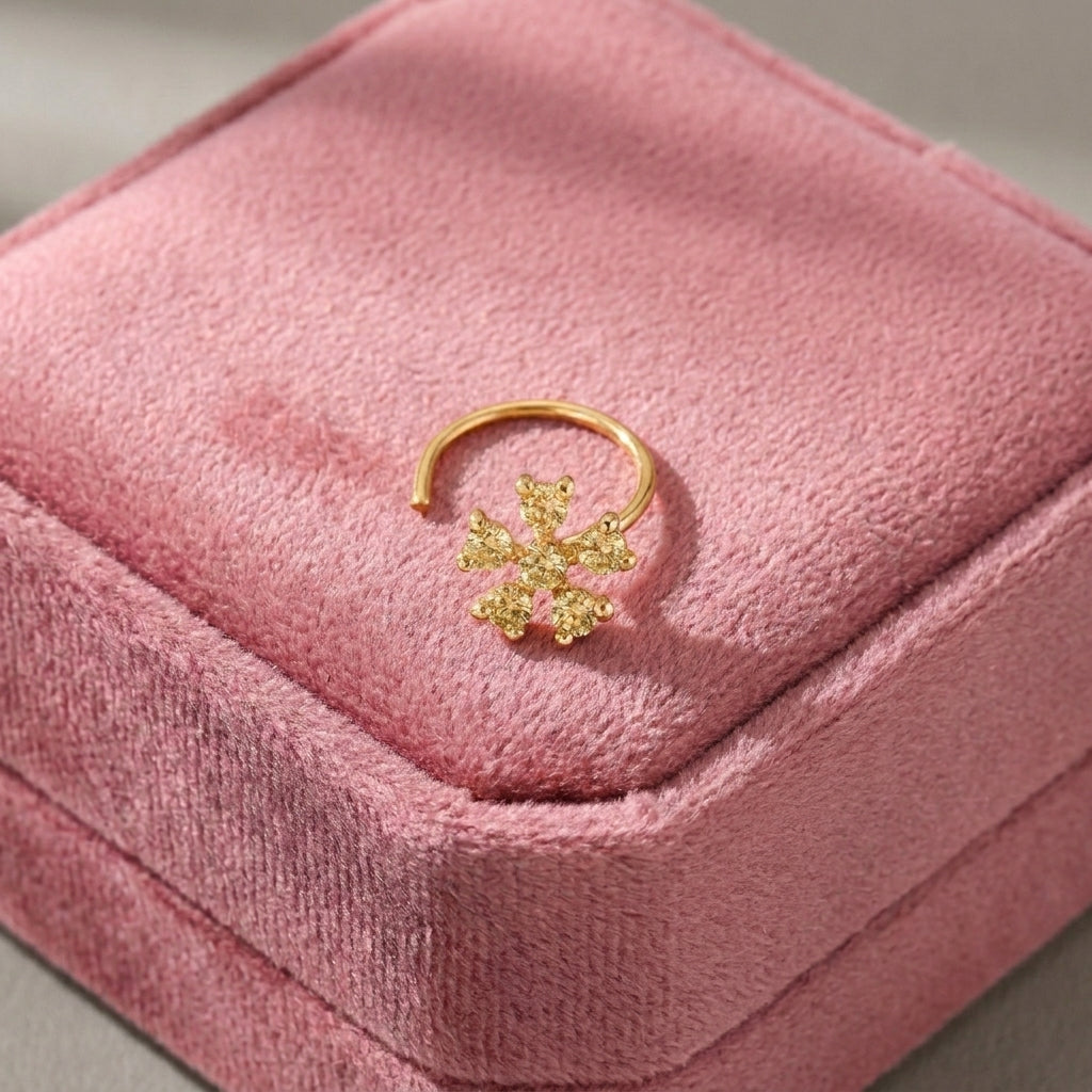 Multi Stone Nose Floral Nose pin – Gold Plated 925 Sterling Silver