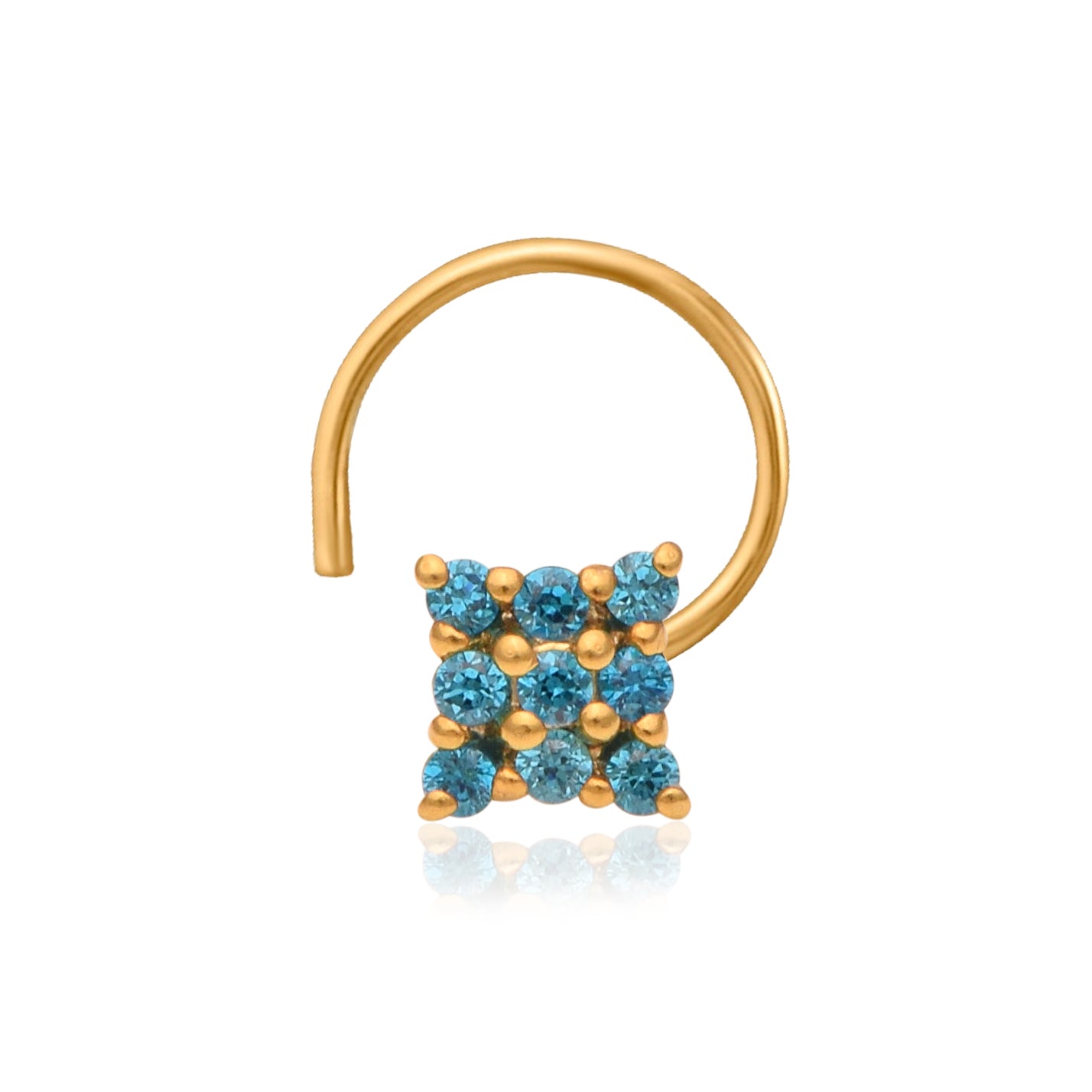 Multi Stone Square Design Nose Pin - Gold Plated 925 Silver