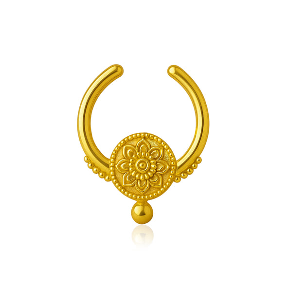 Floral Beaded Mandala Septum Nose Pin – Sterling Silver Gold Plated