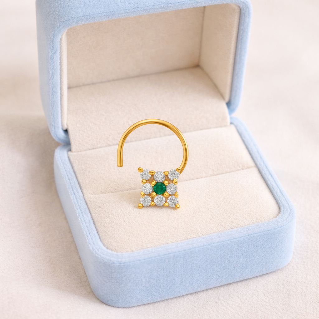 Multi Stone Minimal Cluster Nose Pin - Gold Plated 925 Silver