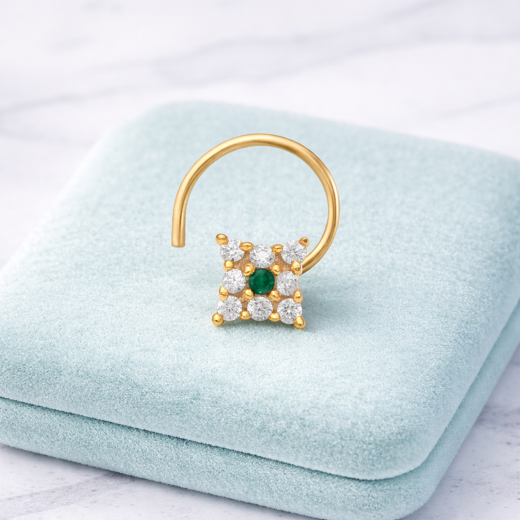 Multi Stone Minimal Cluster Nose Pin - Gold Plated 925 Silver