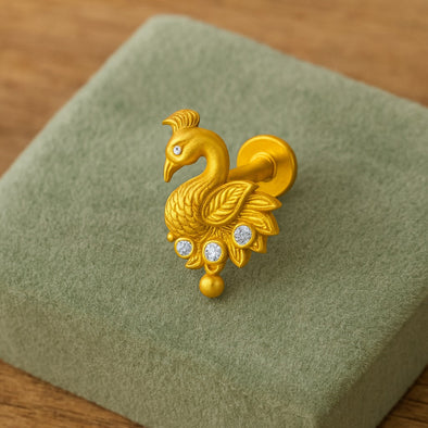 White CZ Peacock Nose Pin – Sterling Silver Gold Plated