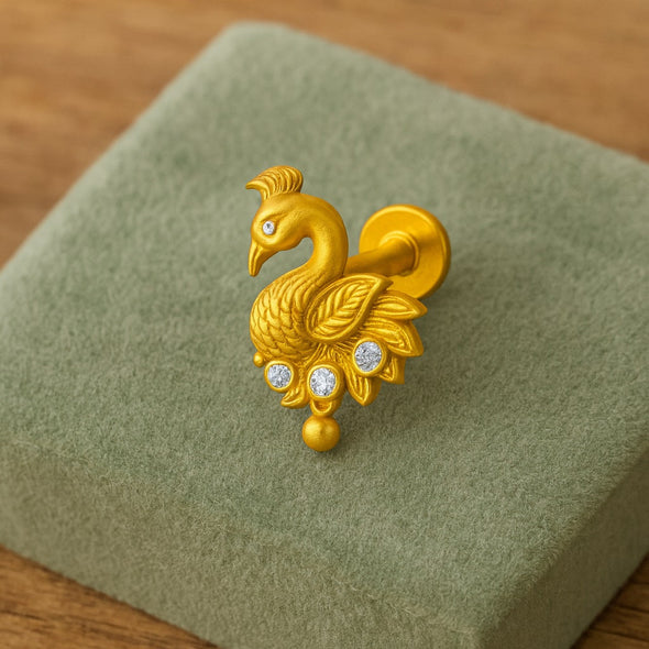 White CZ Peacock Nose Pin – Sterling Silver Gold Plated