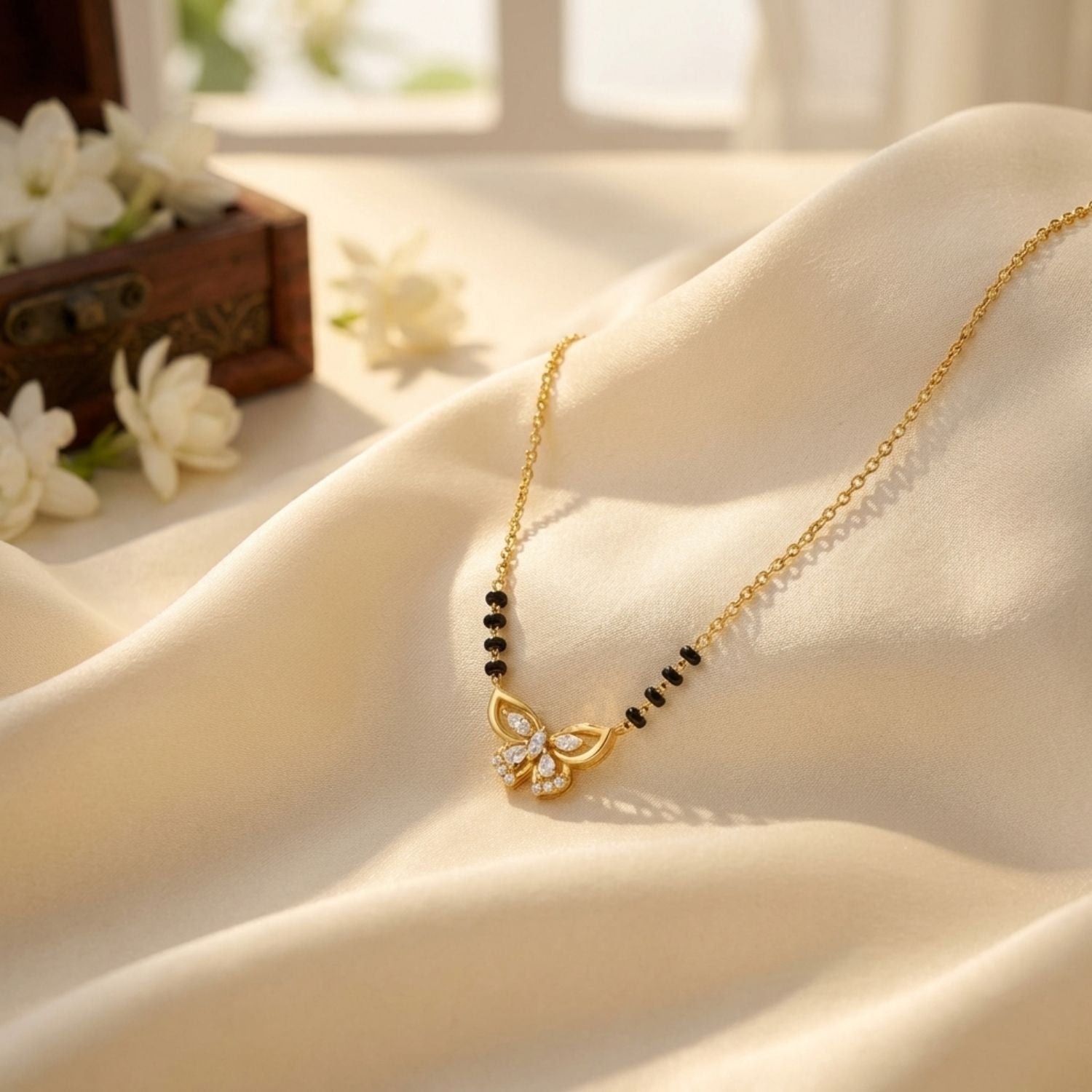 Butterfly Motif Mangalsutra – Sterling Silver Gold Plated