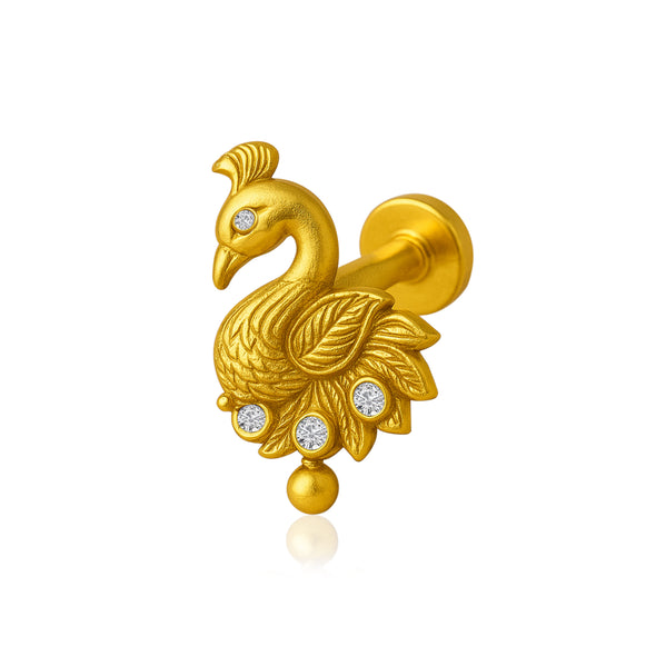 White CZ Peacock Nose Pin – Sterling Silver Gold Plated