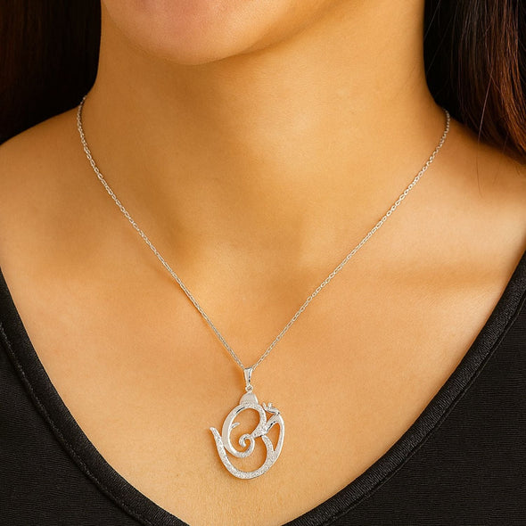 White CZ Om Pendant Spiritual Symbol Design - Sterling Silver