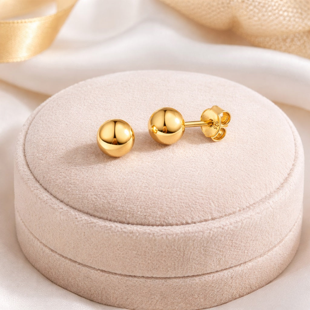 Gold Plated Ball Stud Earrings - Sterling Silver