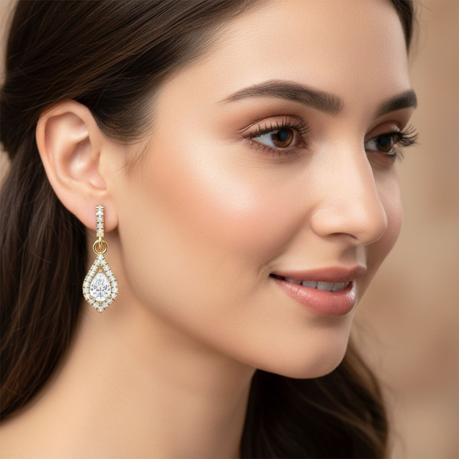 White CZ Pear Drop Earring - Yellow Plated Sterling Silver