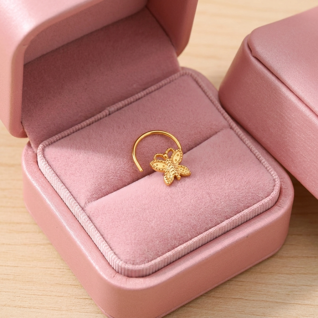 Textured Minimal Butterfly Nose Pin – Gold Plated 925 Sterling Silver