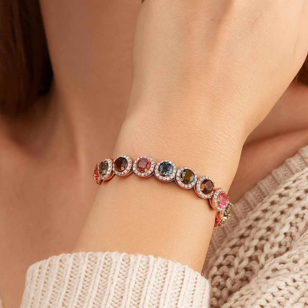 Multi Tourmaline Tennis Bracelet – 925 Sterling Silver