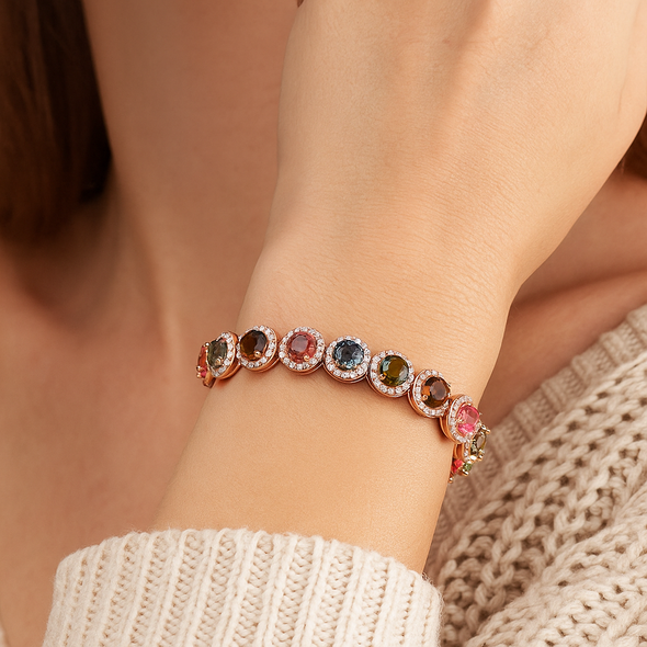 Multi Tourmaline Tennis Bracelet – 925 Sterling Silver