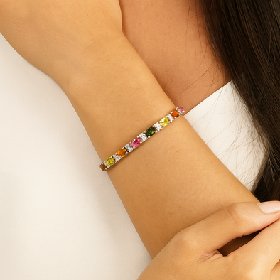 Multi Tourmaline Tennis Bracelet – 925 Sterling Silver