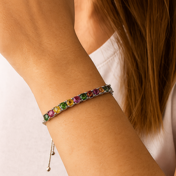 Multi Tourmaline Tennis Bracelet – 925 Sterling Silver