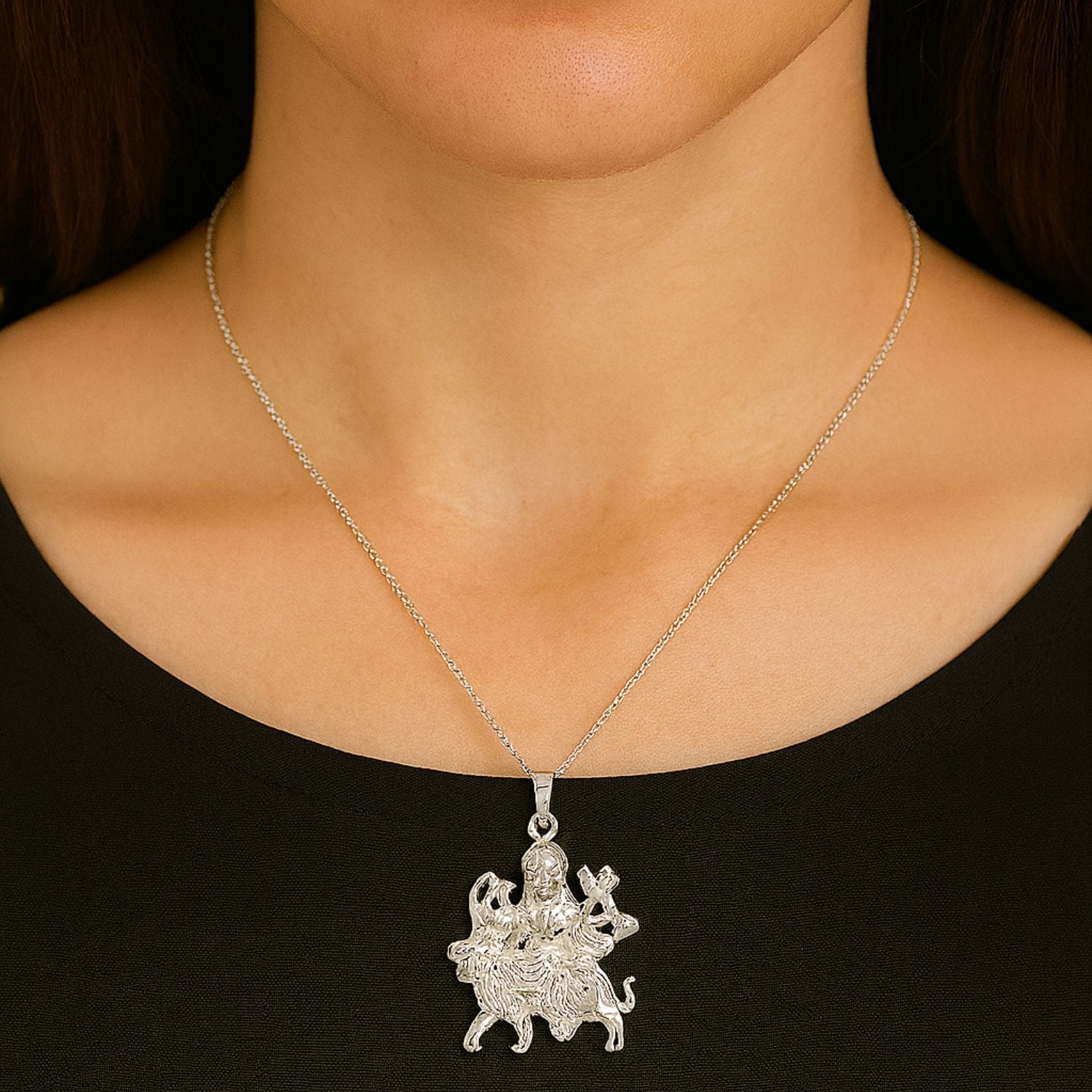 Durga Mata Pendant Divine Warrior Goddess Design - Sterling Silver