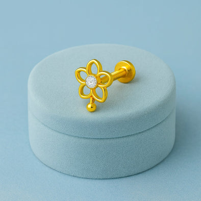 White CZ Floral Open-Petal Nose Pin – Sterling Silver Gold Plated