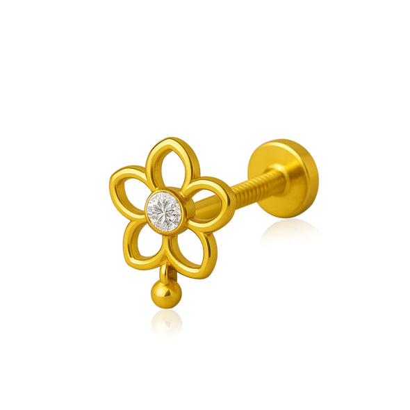 White CZ Floral Open-Petal Nose Pin – Sterling Silver Gold Plated